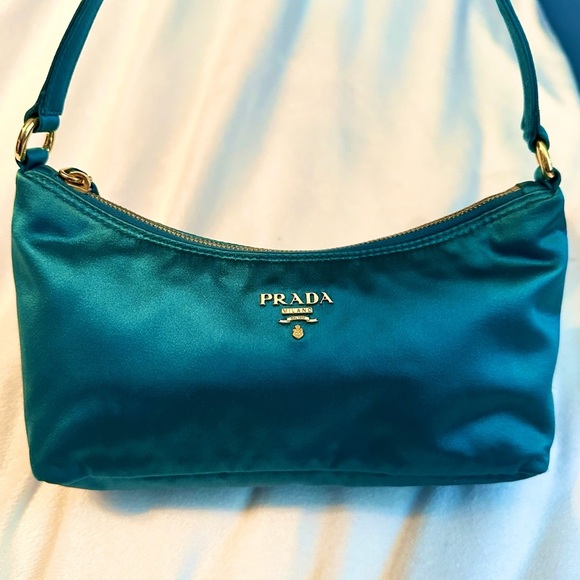 PRADA Satin Mini Hobo Bag Purse in Aqua Teal RARE with COA Authentic - Picture 2 of 16